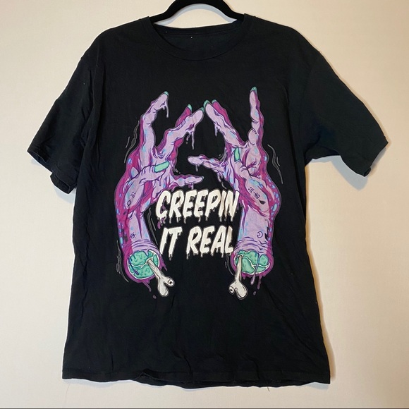 unknown Tops - Creepin It Real Retro Zombie Hands Graphic Tee